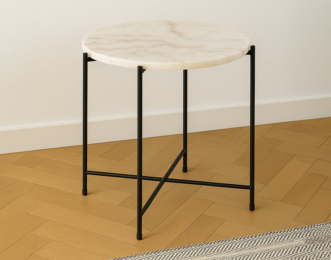 Table basse 52 cm plateau en marbre pieds en acier Ezaro