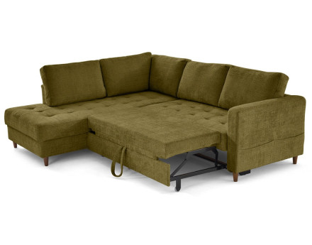 Canapé d'angle gauche 5 places convertible en velours texturé Anna