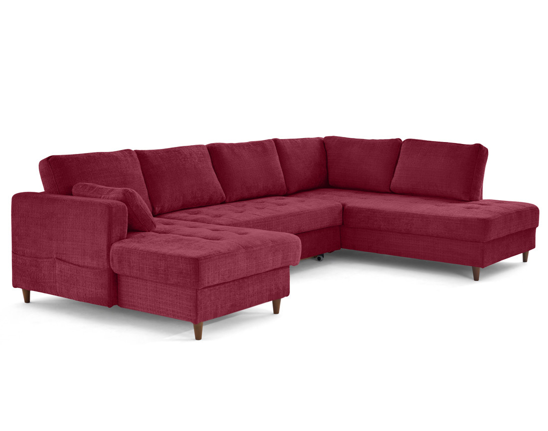 Canapé panoramique d'angle droit 7 places convertible avec coffre en velours texturé Anna