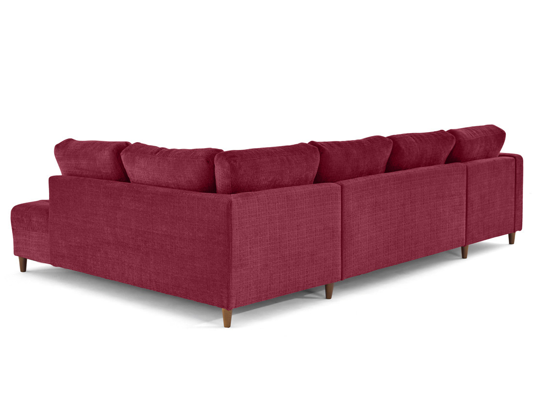 Canapé panoramique d'angle droit 7 places convertible avec coffre en velours texturé Anna