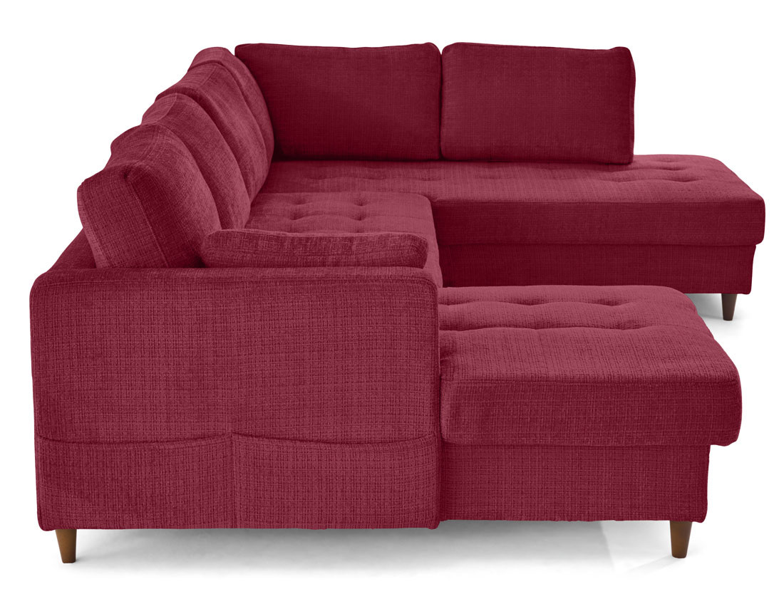 Canapé panoramique d'angle droit 7 places convertible avec coffre en velours texturé Anna