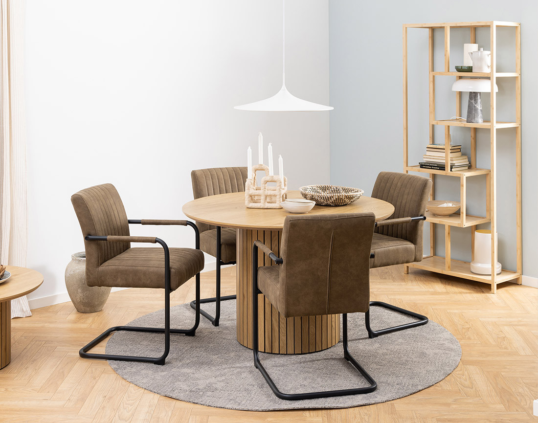 Table à manger ronde bois effet chêne 4 personnes Tardis