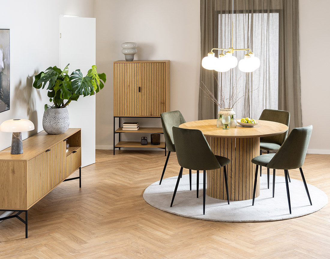 Table à manger ronde bois effet chêne 4 personnes Tardis