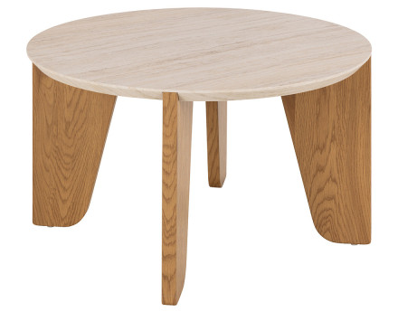 Table basse pieds en chêne plateau effet travertin 80 cm Noeva