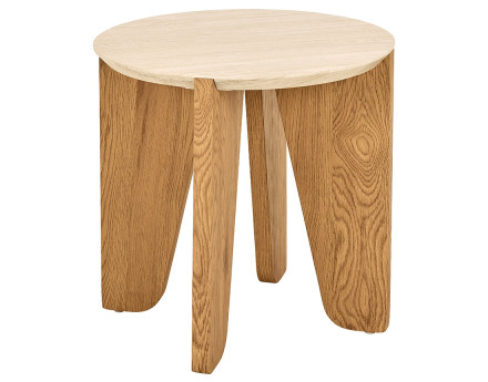 Bout de canapé pieds en chêne plateau effet travertin 50 cm Noeva