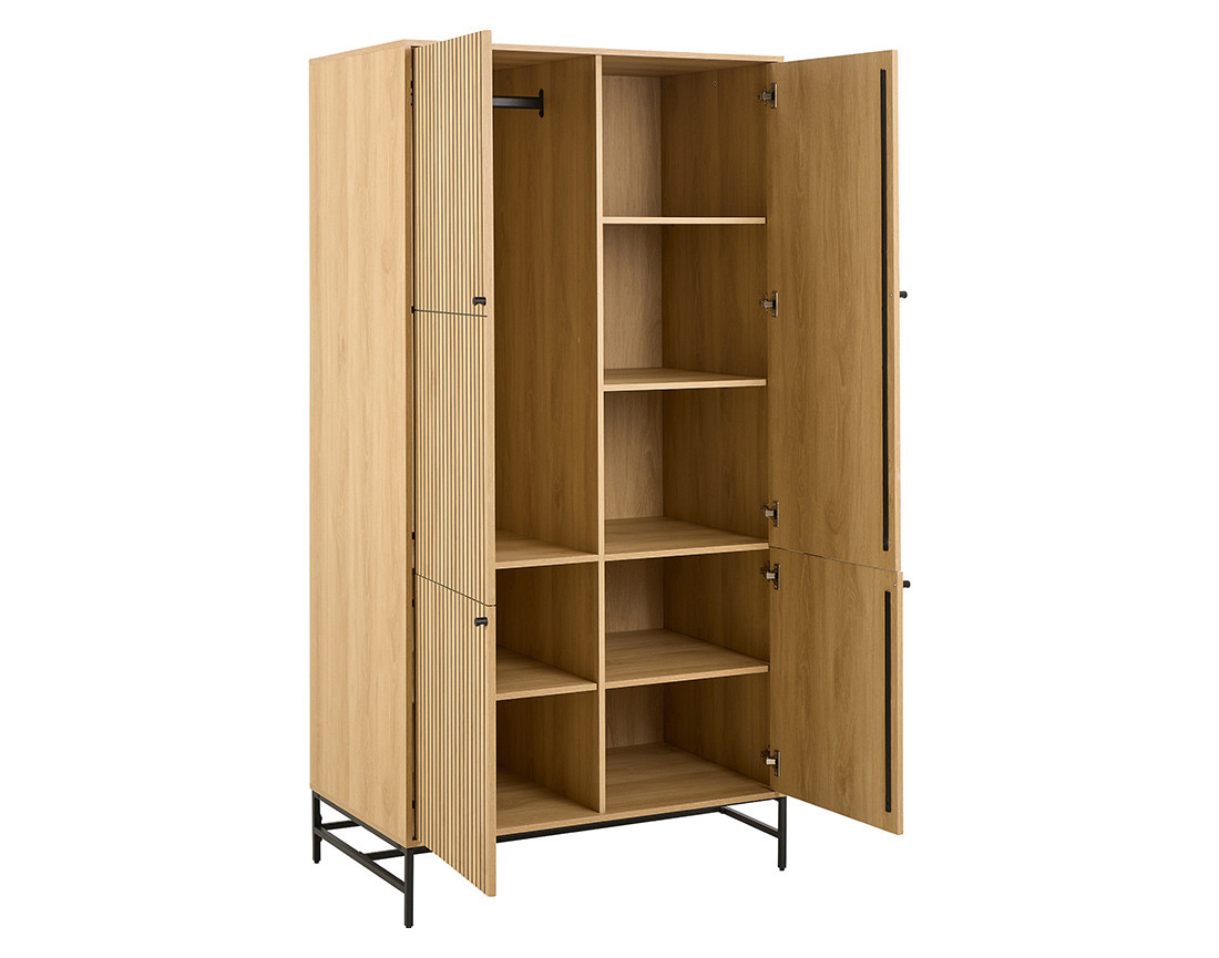 Armoire dressing avec 7 étagères et penderie bois et pieds métal Marc