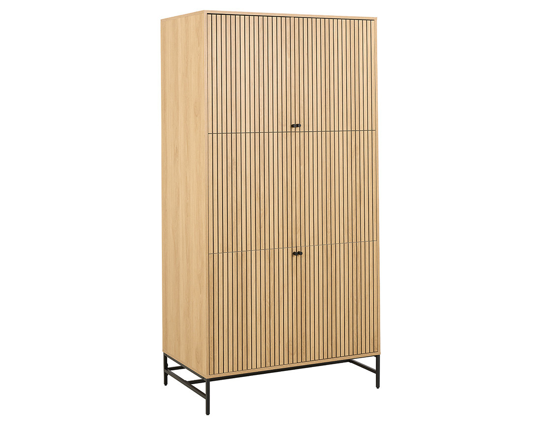 Armoire dressing avec 7 étagères et penderie bois et pieds métal Marc
