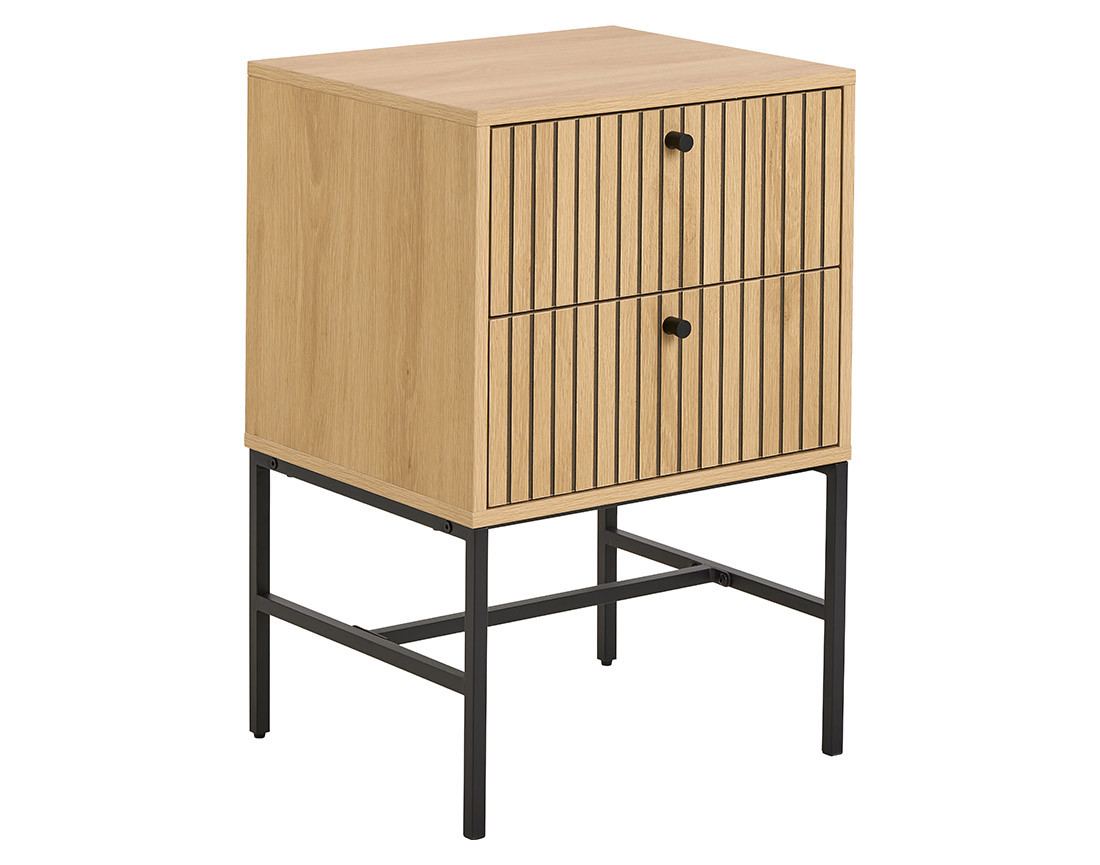 Table de chevet bois pieds en métal 2 tiroirs Marc