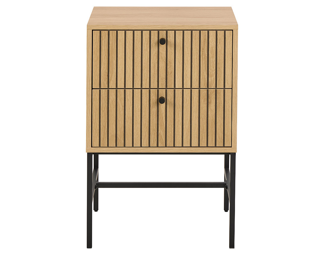 Table de chevet bois pieds en métal 2 tiroirs Marc