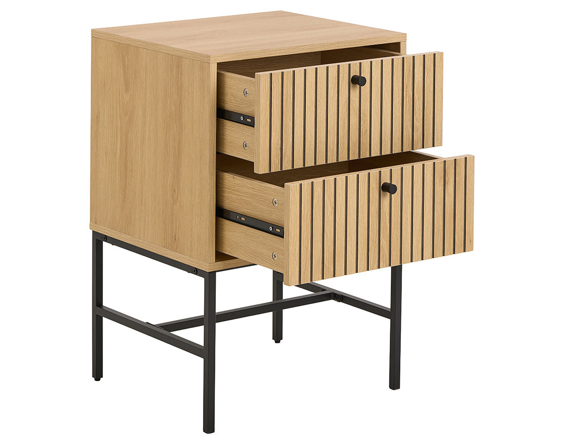 Table de chevet bois pieds en métal 2 tiroirs Marc