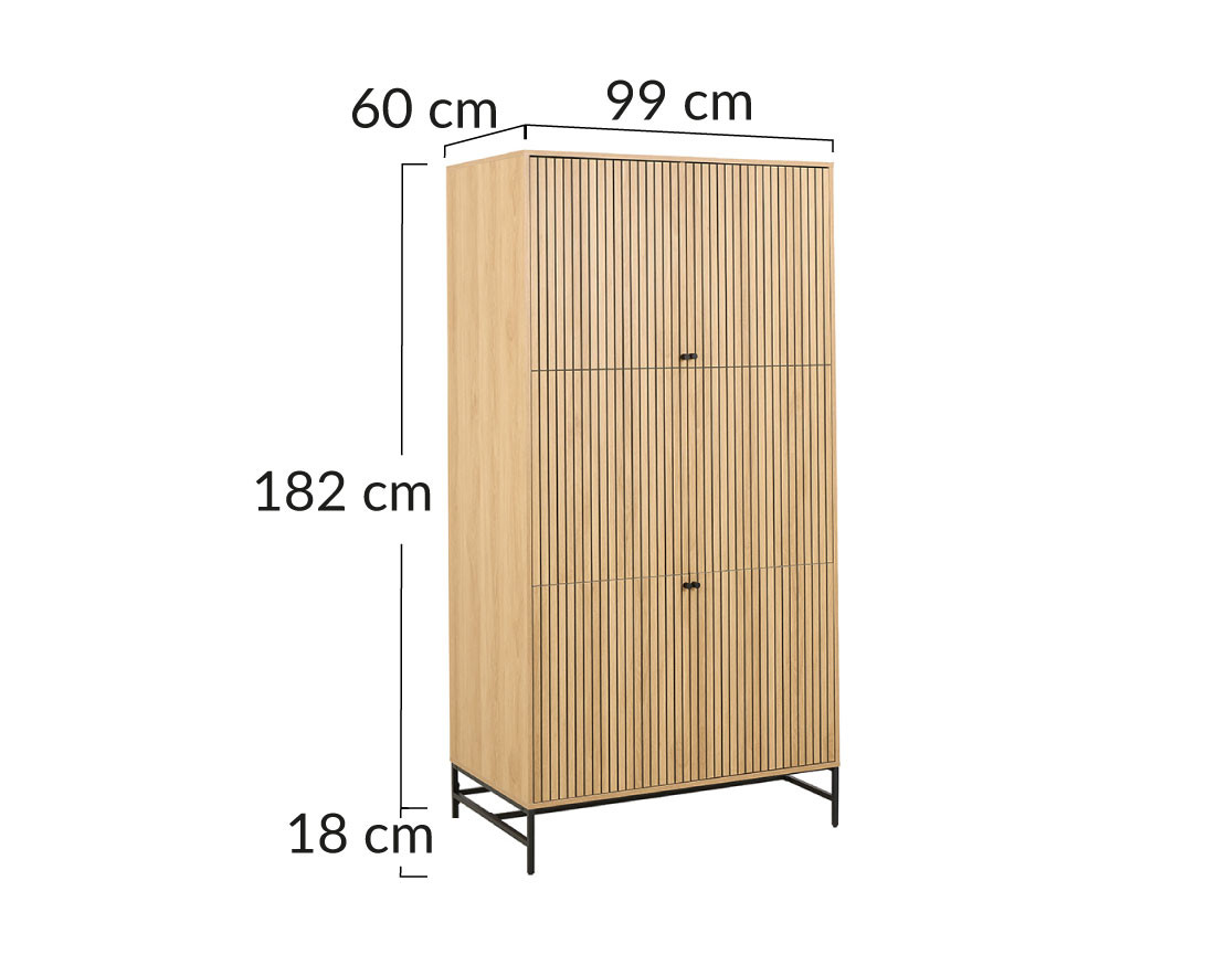 Armoire dressing avec 7 étagères et penderie bois et pieds métal Marc