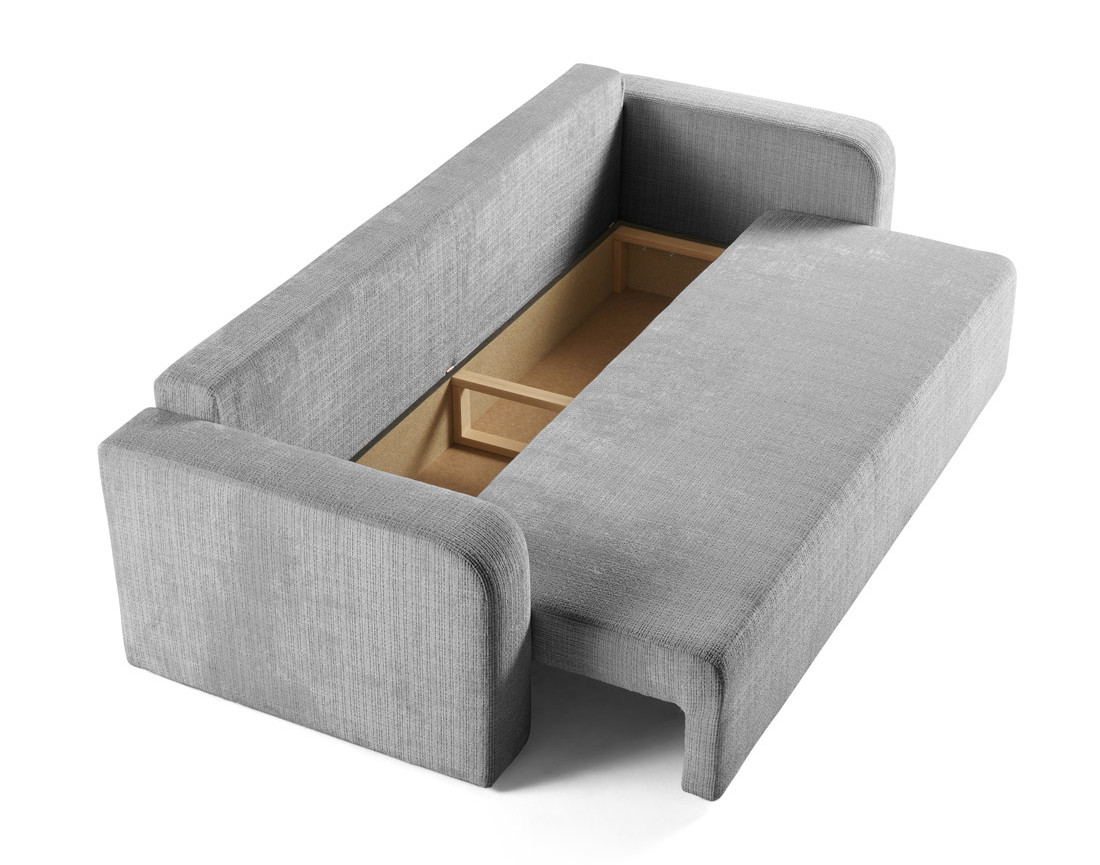 Canapé droit 3 places convertible avec coffre en velours texturé Miro