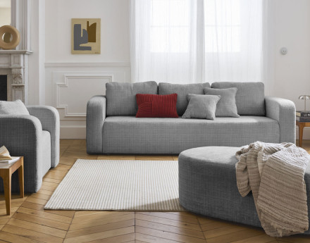 Canapé droit 3 places convertible avec coffre en velours texturé Miro