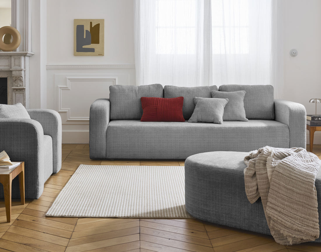 Canapé droit 3 places convertible avec coffre en velours texturé Miro