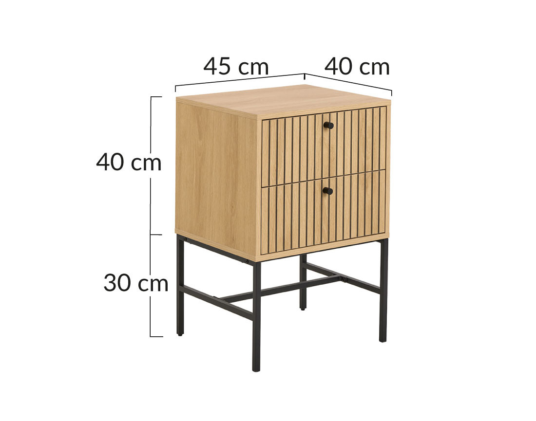 Table de chevet bois pieds en métal 2 tiroirs Marc