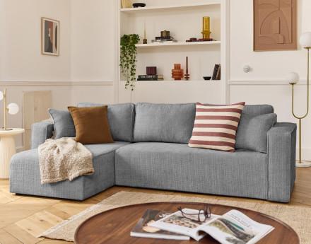 Canapé d'angle déhoussable réversible 4 places en velours texturé Topaze