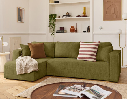 Canapé d'angle déhoussable réversible 4 places en velours texturé Topaze