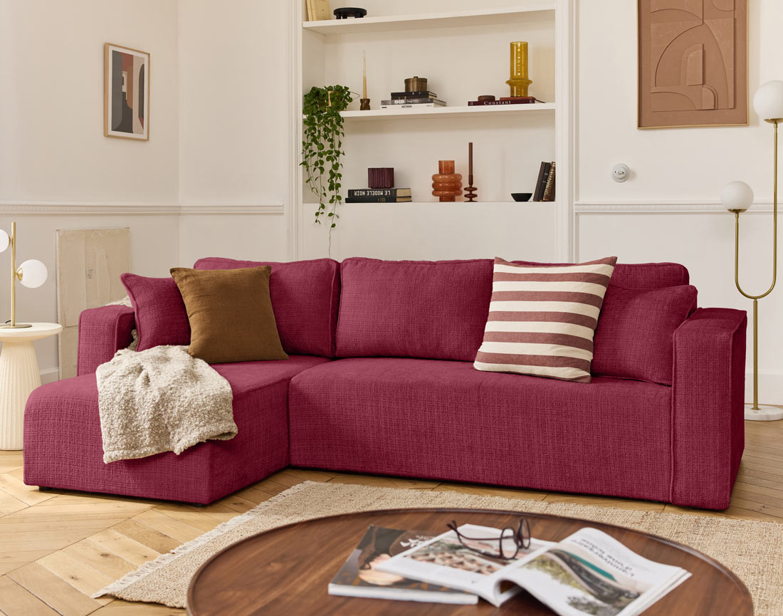 Housse en velours texturé pour canapé d'angle réversible 4 places