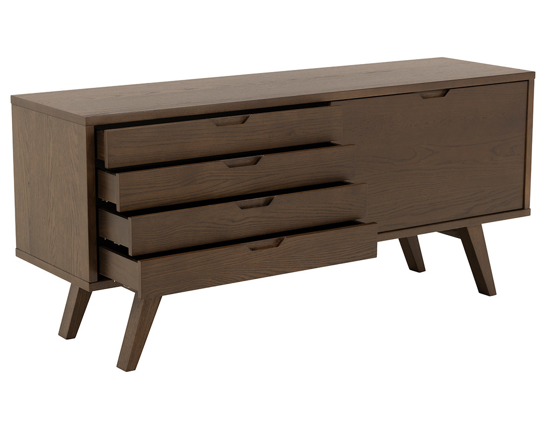 Buffet chêne foncé 4 tiroirs et 1 porte 160 cm Pauline