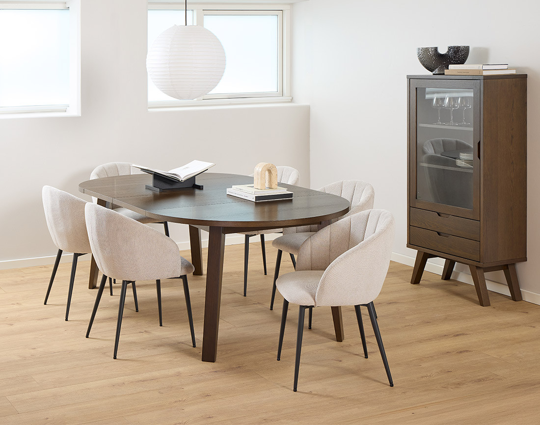 Table à manger ronde extensible chêne foncé 4 à 8 personnes Pauline