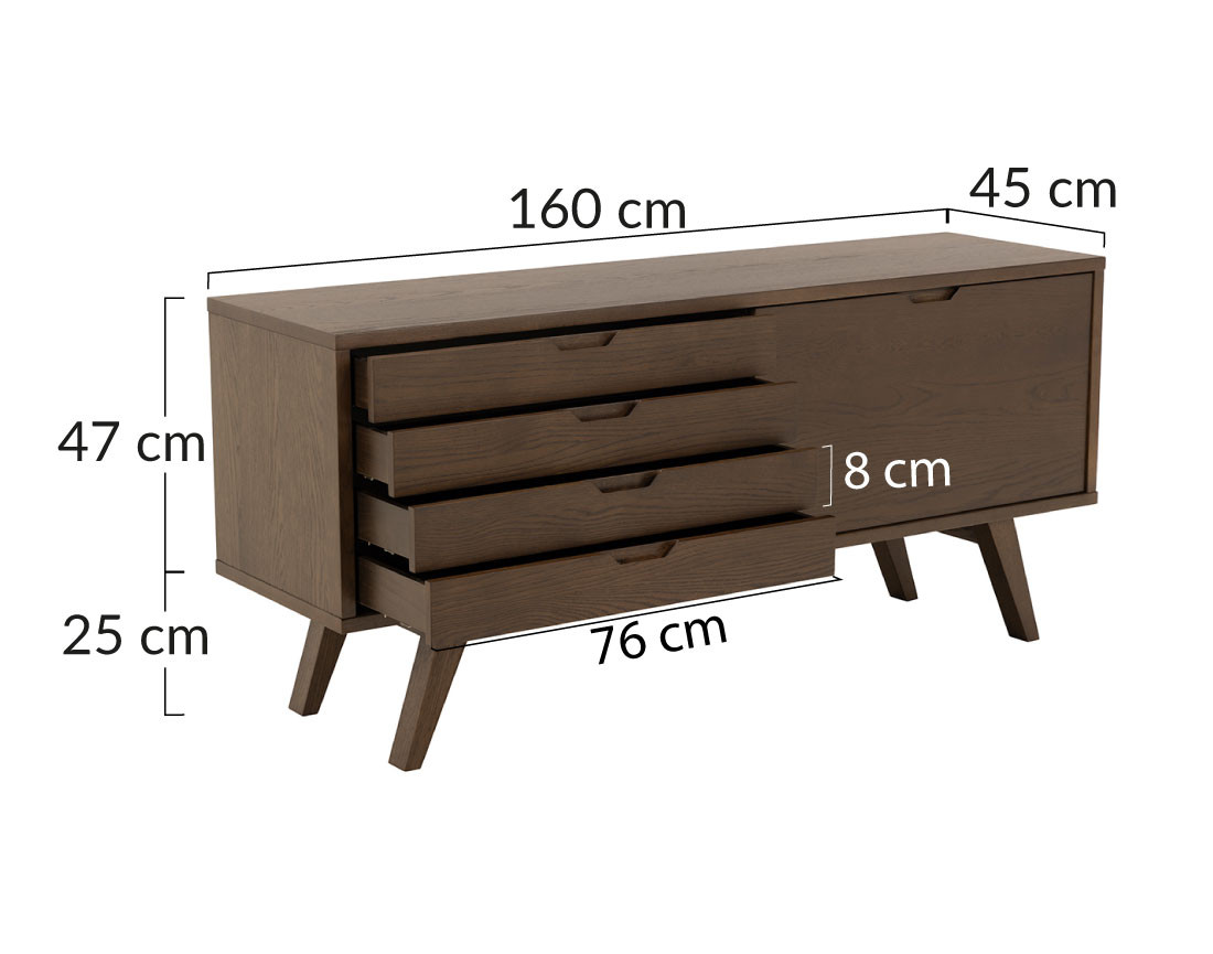 Buffet chêne foncé 4 tiroirs et 1 porte 160 cm Pauline