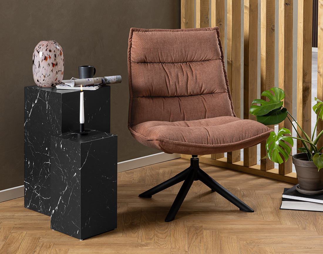 Fauteuil pivotant pieds en acier en tissu chenille Mellow