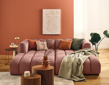 Canapé modulable droit 3 places avec double méridienne - assise profonde - en tissu texturé Debbie