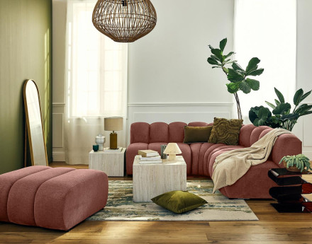 Canapé modulable d'angle réversible 4 places sans accoudoirs en tissu texturé Debbie