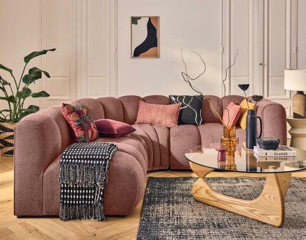 Canapé modulable d'angle gauche 4 places avec accoudoir en tissu texturé Debbie