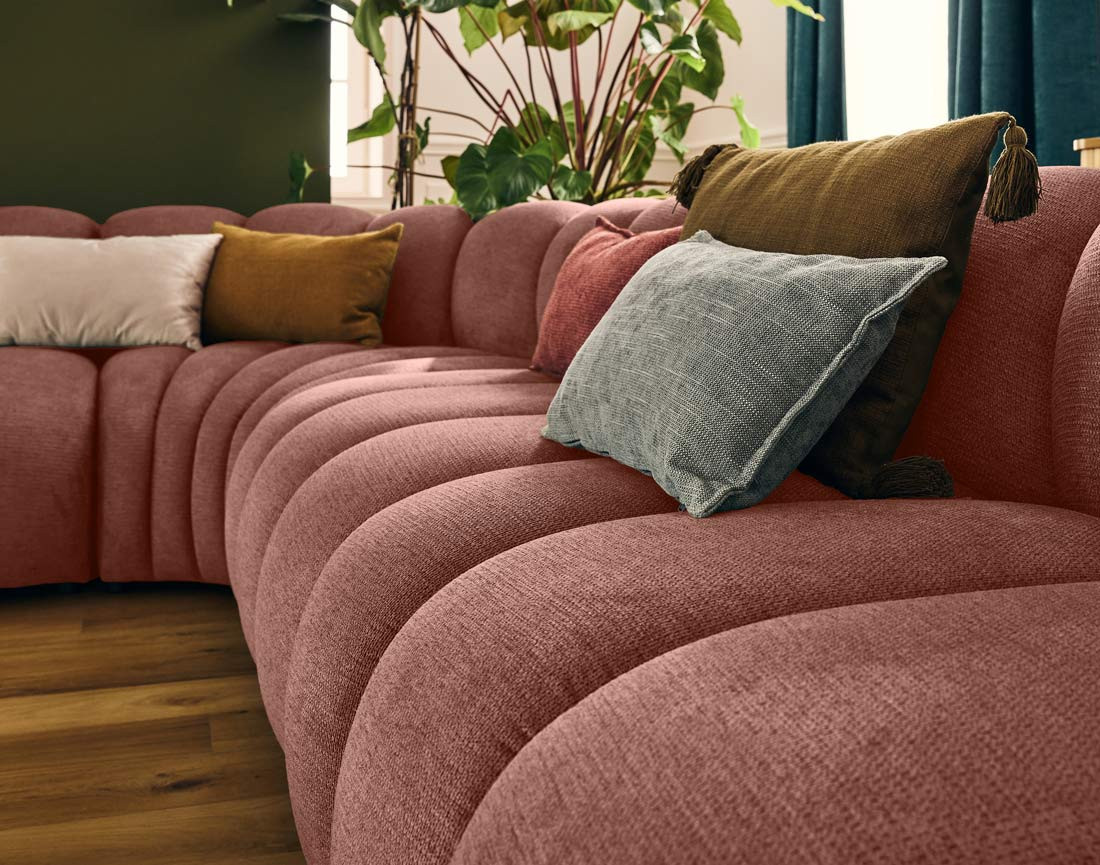 Canapé modulable d'angle droit 5 places en tissu texturé Debbie