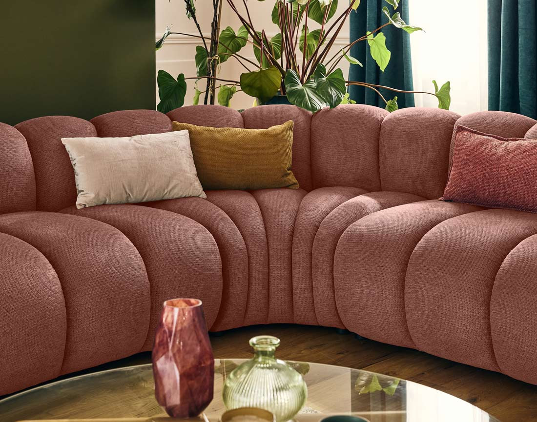 Canapé modulable d'angle droit 5 places en tissu texturé Debbie