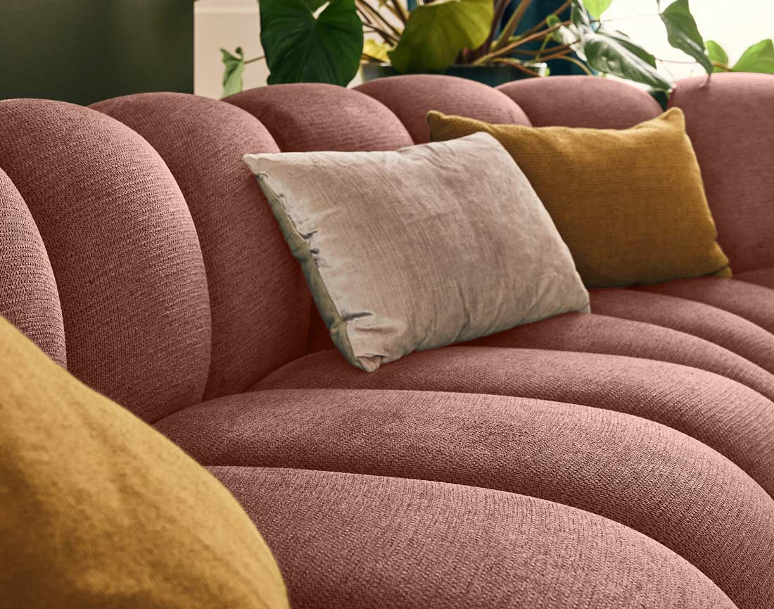 Canapé modulable d'angle droit 5 places en tissu texturé Debbie