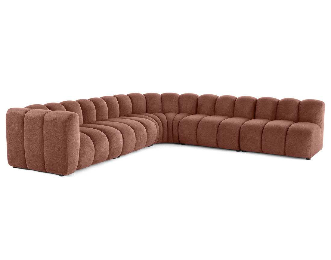 Canapé modulable d'angle droit 5 places en tissu texturé Debbie