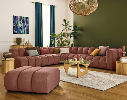 Canapé modulable d'angle gauche 5 places en tissu texturé Debbie