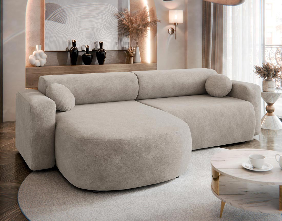 Canapé d'angle réversible 4 places convertible avec coffre en tissu Brunello