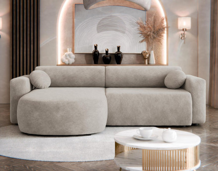 Canapé d'angle réversible 4 places convertible avec coffre en tissu Brunello