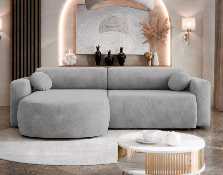 Canapé d'angle réversible 4 places convertible avec coffre en tissu Brunello