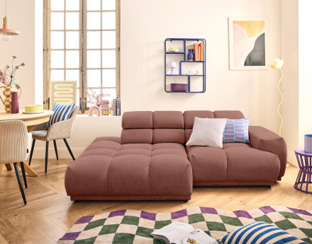 Canapé d'angle gauche 3 places avec têtières réglables en tissu texturé Matera