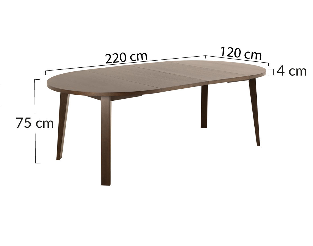 Table à manger ronde extensible chêne foncé 4 à 8 personnes Pauline