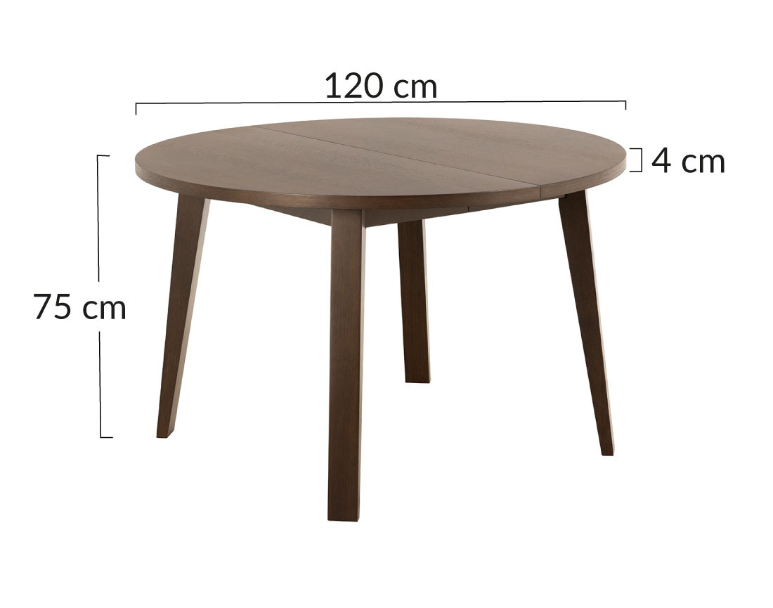 Table à manger ronde extensible chêne foncé 4 à 8 personnes Pauline