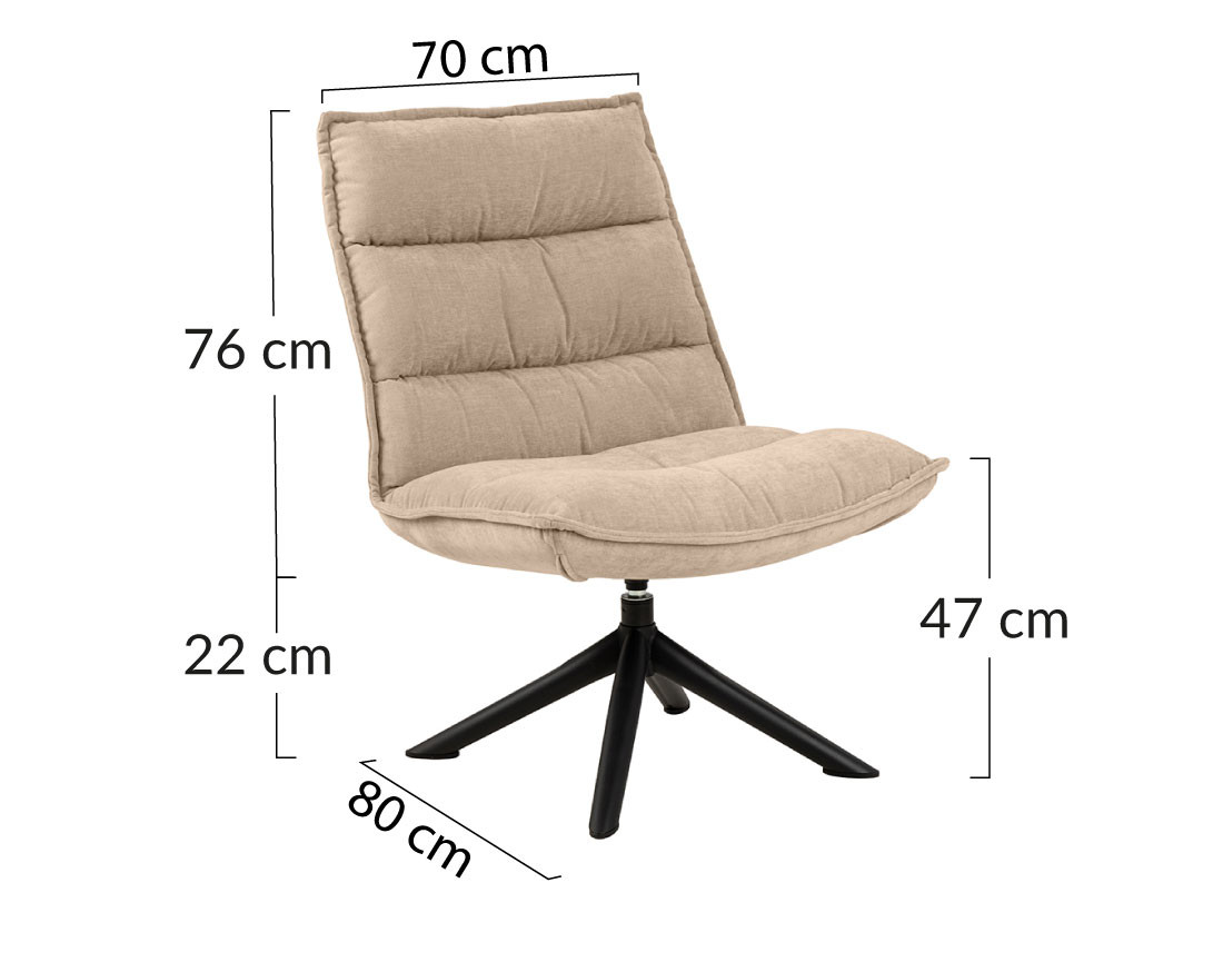 Fauteuil pivotant pieds en acier en tissu chenille Mellow