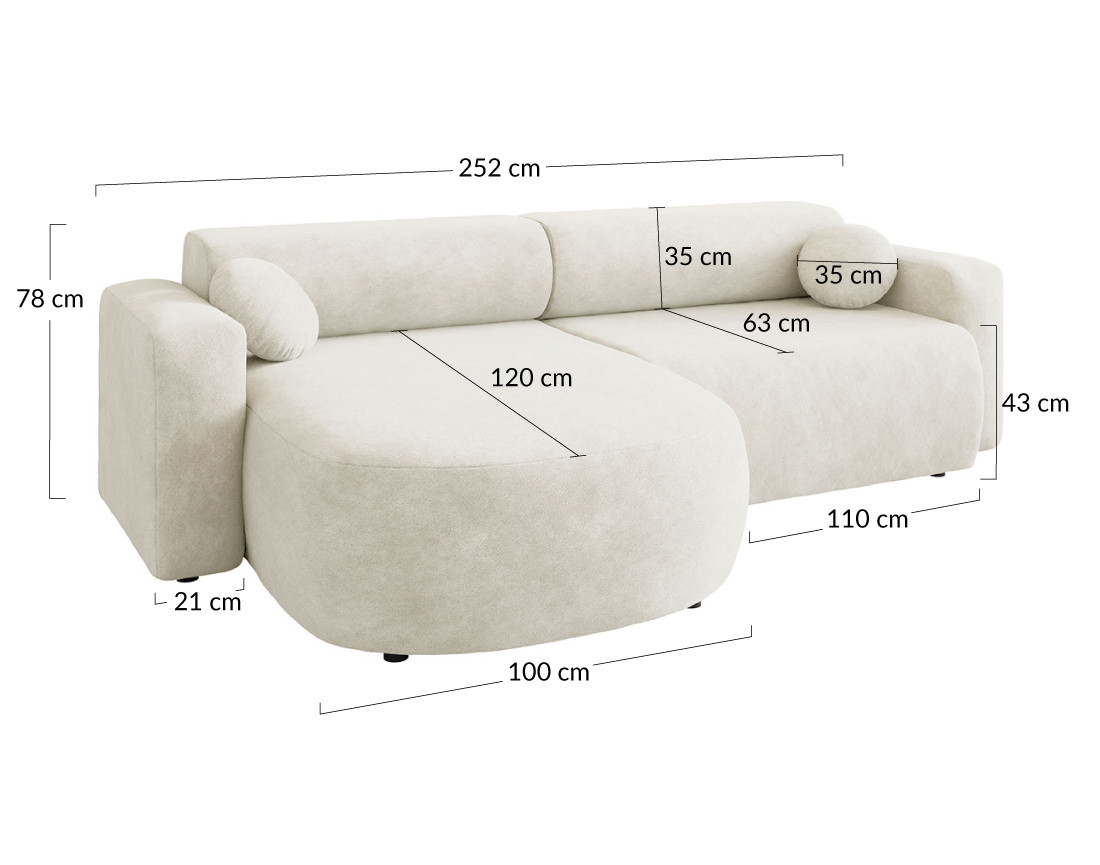 Canapé d'angle réversible 4 places convertible avec coffre en tissu Brunello