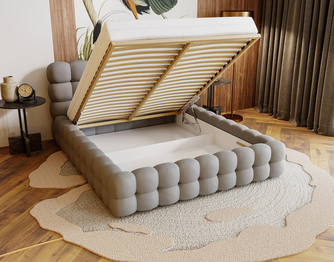 Lit coffre 180x200 cm sommier inclus en velours Darling