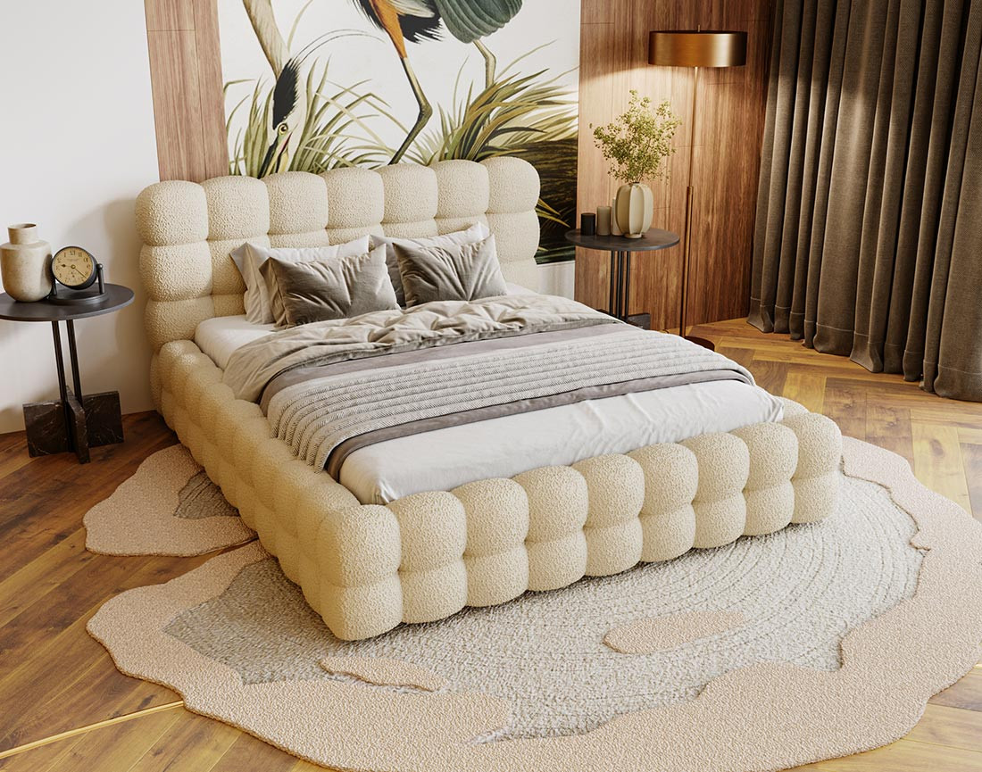 Lit coffre 140x200 cm sommier inclus en tissu bouclette Darling