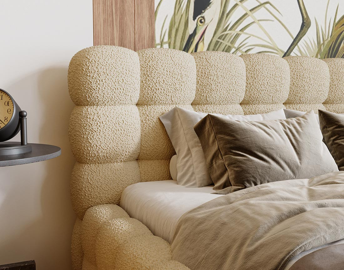 Lit coffre 180x200 cm sommier inclus en tissu bouclette Darling