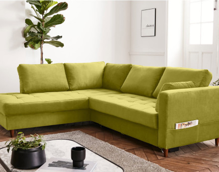 Canapé d'angle gauche 5 places convertible en velours Anna