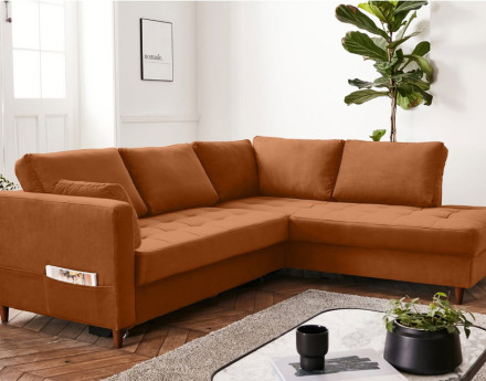 Canapé d'angle droit 5 places convertible en velours Anna