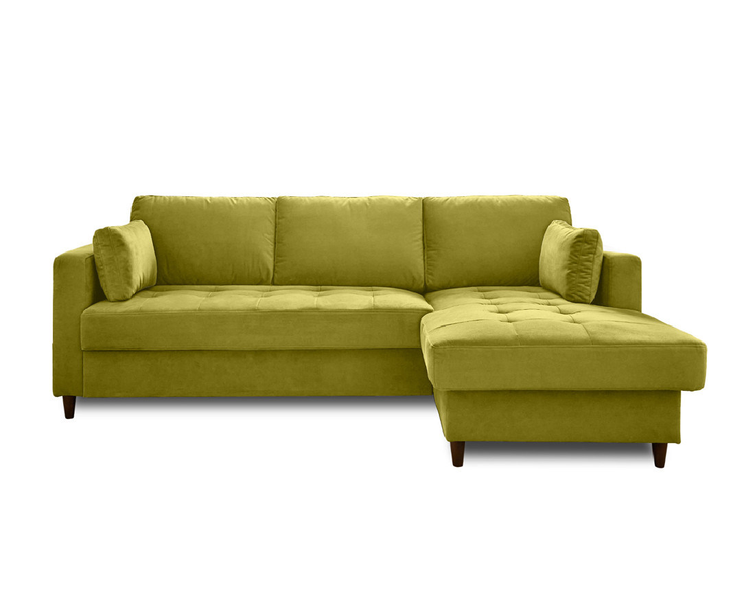 Canapé d'angle droit 4 places convertible avec coffre en velours Anna