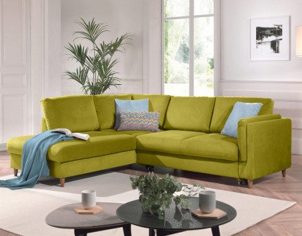 Canapé d'angle gauche convertible 5 places en velours Brooke