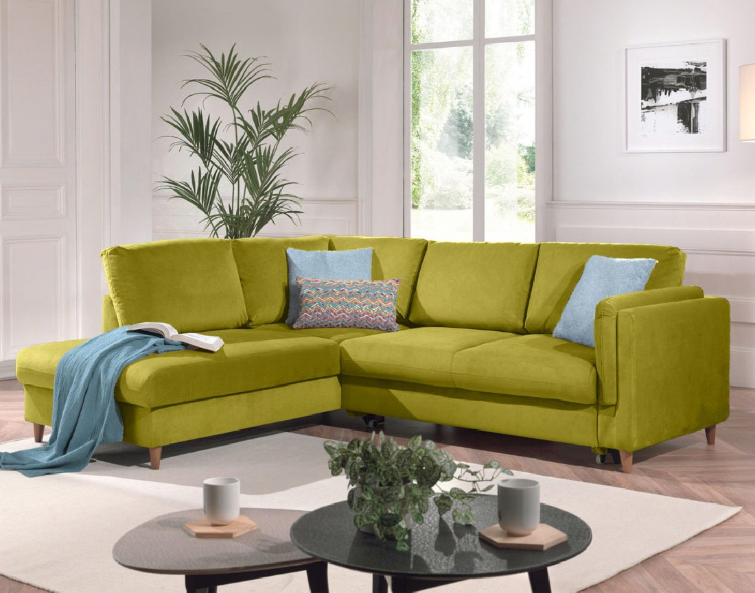 Canapé d'angle gauche convertible 5 places en velours Brooke